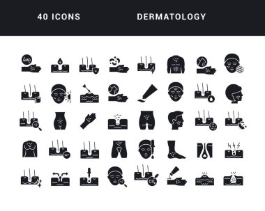 Dermatology. Collection of perfectly simple monochrome icons for web design, app, and the most modern projects. Universal pack of classical signs for category Medicine.