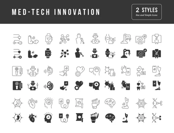 Med Tech 디자인 현대적 프로젝트를 완벽하게 모노크롬 아이콘 모음이다 표징들이 — 스톡 벡터
