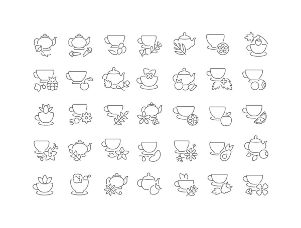 Типы Чая Коллекция Совершенно Тонких Иконок Веб Дизайна Приложений Самых — стоковый вектор