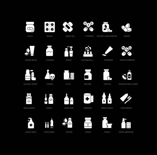 Pharmacology Drugs Collection Perfectly Simple Monochrome Icons Web Design App — Stockový vektor