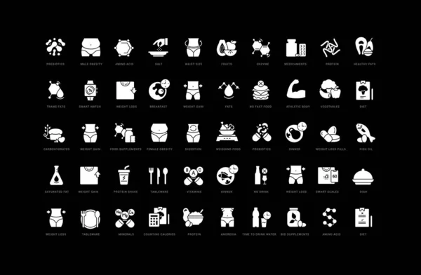 Diet Nutrition Collection Perfectly Simple Monochrome Icons Web Design App — Stock Vector