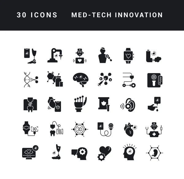 Med Tech Innovation Collection Perfectly Simple Monochrome Icons Web Design — Vettoriale Stock