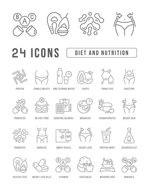 饮食与营养 为网页设计 应用和最现代的项目收集了非常薄的图标 类别药物的标志套件 — 图库矢量图片