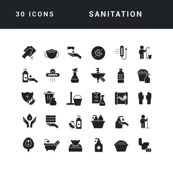 Sanitation Collection Perfectly Simple Monochrome Icons Web Design App Most - Stok Vektor