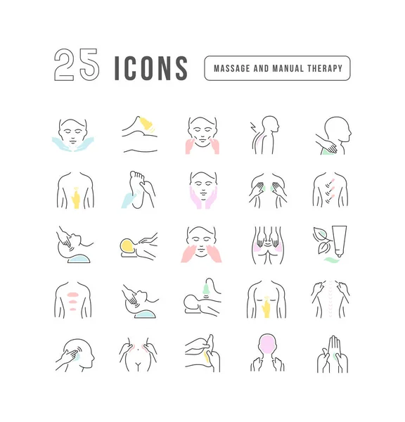 Massage Manual Therapy Collection Perfectly Thin Icons Web Design App — Wektor stockowy