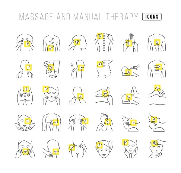 Massage Manual Therapy Collection Perfectly Thin Icons Web Design App — Stok Vektör
