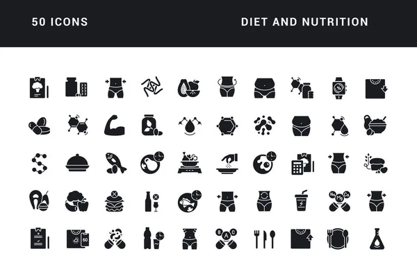 Diet Nutrition Collection Perfectly Simple Monochrome Icons Web Design App — Stok Vektör