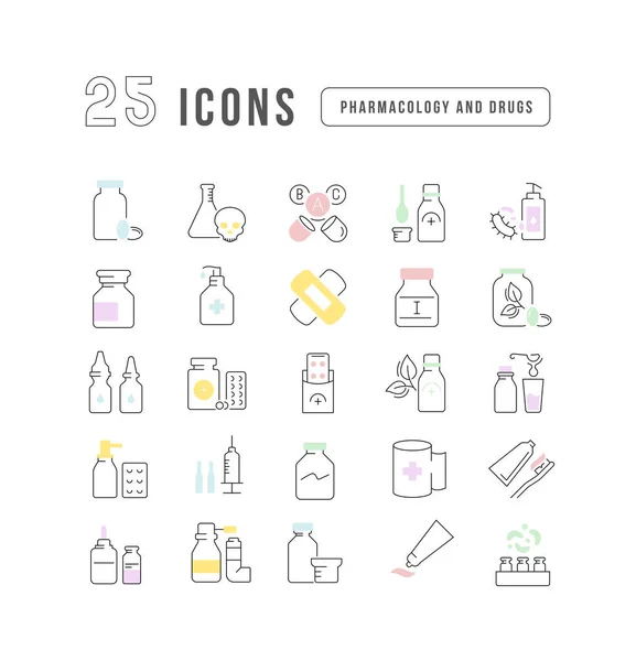 Pharmacology Drugs Collection Perfectly Thin Icons Web Design App Most — Stockový vektor
