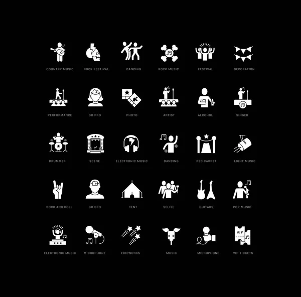 World Music Festivals Collection Perfectly Simple Monochrome Icons Web Design — Stock Vector