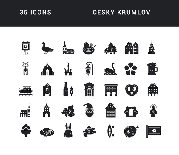 Cesky Krumlov Collection Perfectly Simple Monochrome Icons Web Design App — Archivo Imágenes Vectoriales