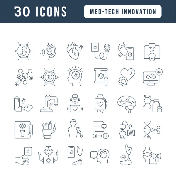 Med-Tech Innovation. Collection of perfectly thin icons for web design, app, and the most modern projects. The kit of signs for category Medicine.