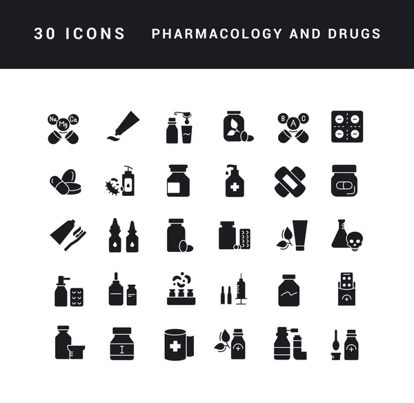 Pharmacology Drugs Collection Perfectly Simple Monochrome Icons Web Design App — Wektor stockowy