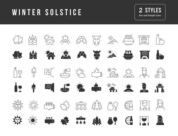 Winterzonnewende Verzameling Van Perfect Eenvoudige Monochrome Iconen Voor Webdesign App — Stockvector