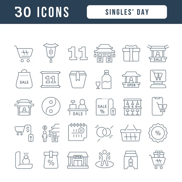 Día Los Solteros Colección Iconos Perfectamente Delgados Para Diseño Web — Vector de stock