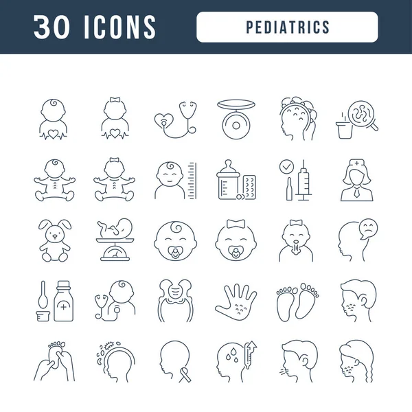 小児科 Webデザイン アプリ および最も近代的なプロジェクトのための完全に薄いアイコンのコレクション カテゴリ医療のための標識のキット — ストックベクタ