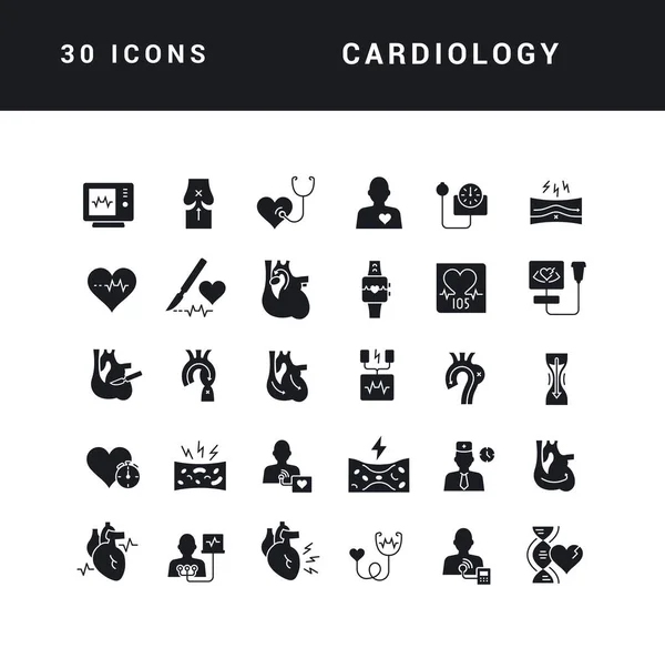 Cardiologia Collezione Icone Monocromatiche Perfettamente Semplici Web Design App Progetti — Vettoriale Stock