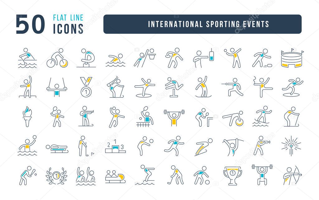 International Sporting Events. Collection of perfectly thin icons for web design, app, and the most modern projects. The kit of signs for category Holidays.