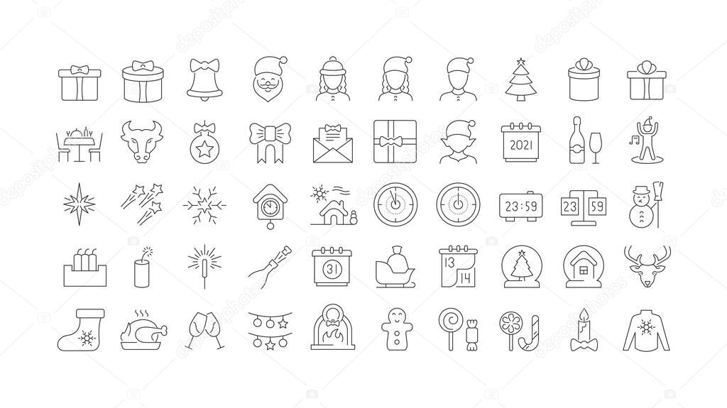New Year. Collection of perfectly thin icons for web design, app, and the most modern projects. The kit of signs for category Holidays.