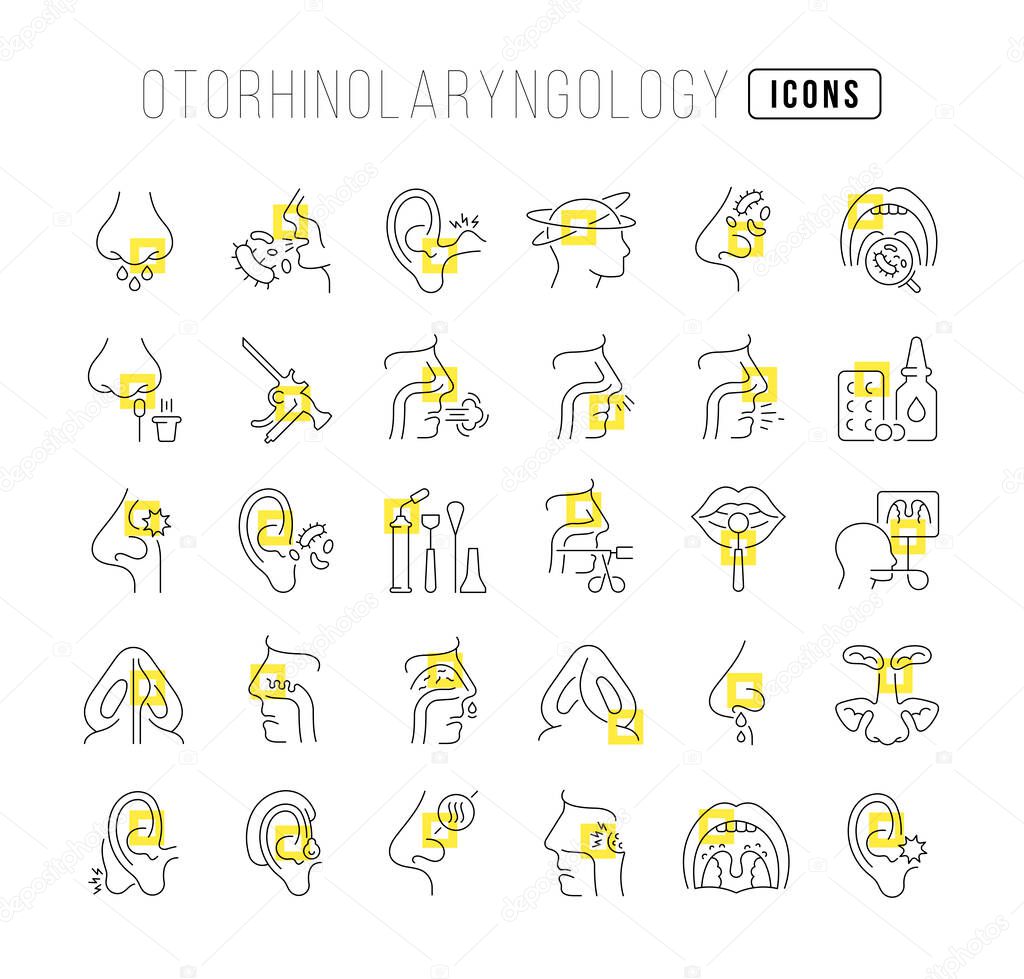 Otorhinolaryngology. Collection of perfectly thin icons for web design, app, and the most modern projects. The kit of signs for category Medicine.