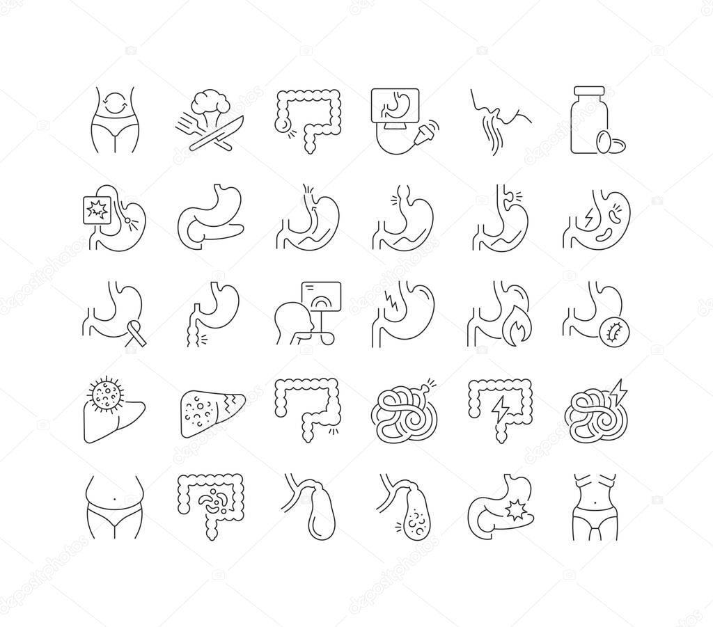 Gastroenterology. Collection of perfectly thin icons for web design, app, and the most modern projects. The kit of signs for category Medicine.