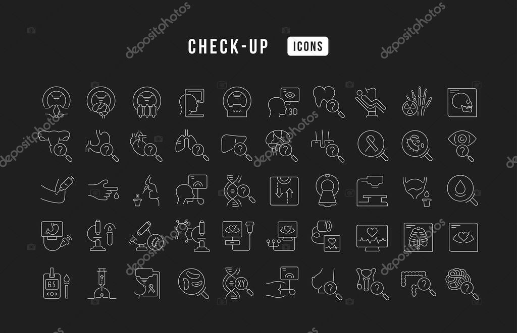 Check-Up. Collection of perfectly thin icons for web design, app, and the most modern projects. The kit of signs for category Medicine.
