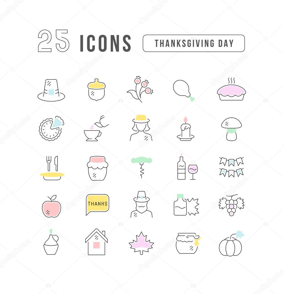 Thanksgiving Day. Collection of perfectly thin icons for web design, app, and the most modern projects. The kit of signs for category Holidays.