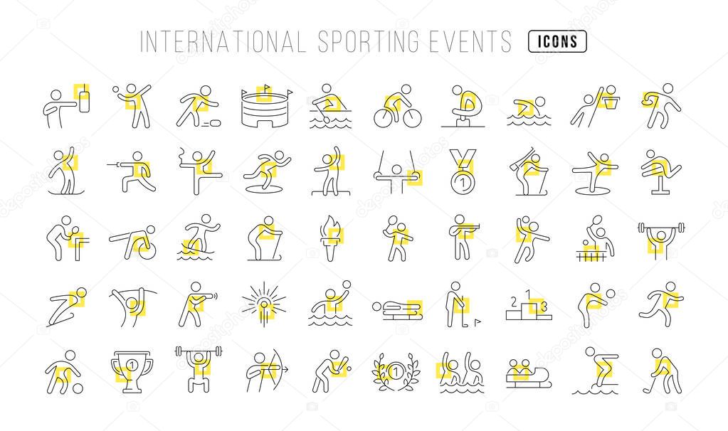 International Sporting Events. Collection of perfectly thin icons for web design, app, and the most modern projects. The kit of signs for category Holidays.