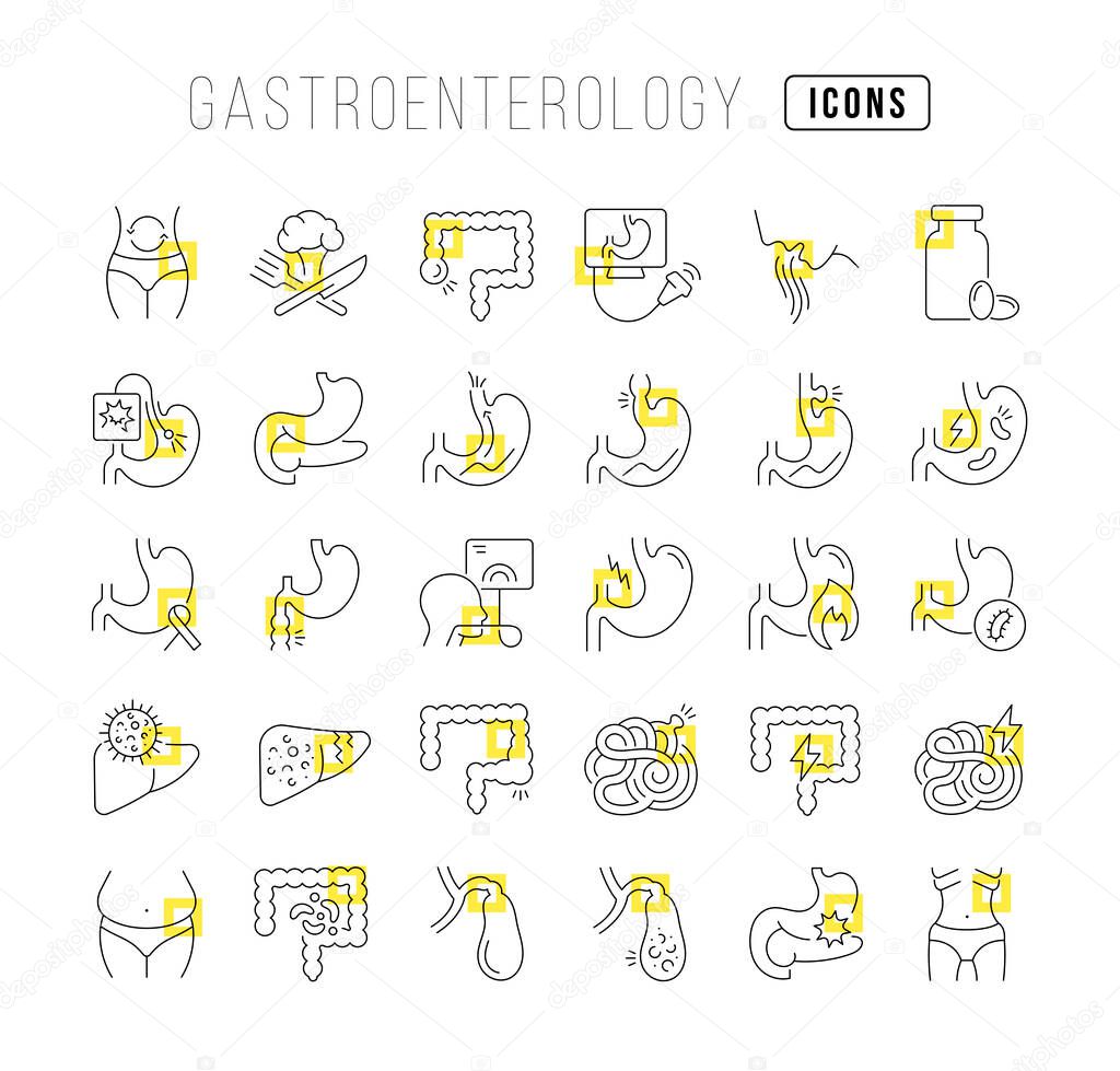 Gastroenterology. Collection of perfectly thin icons for web design, app, and the most modern projects. The kit of signs for category Medicine.