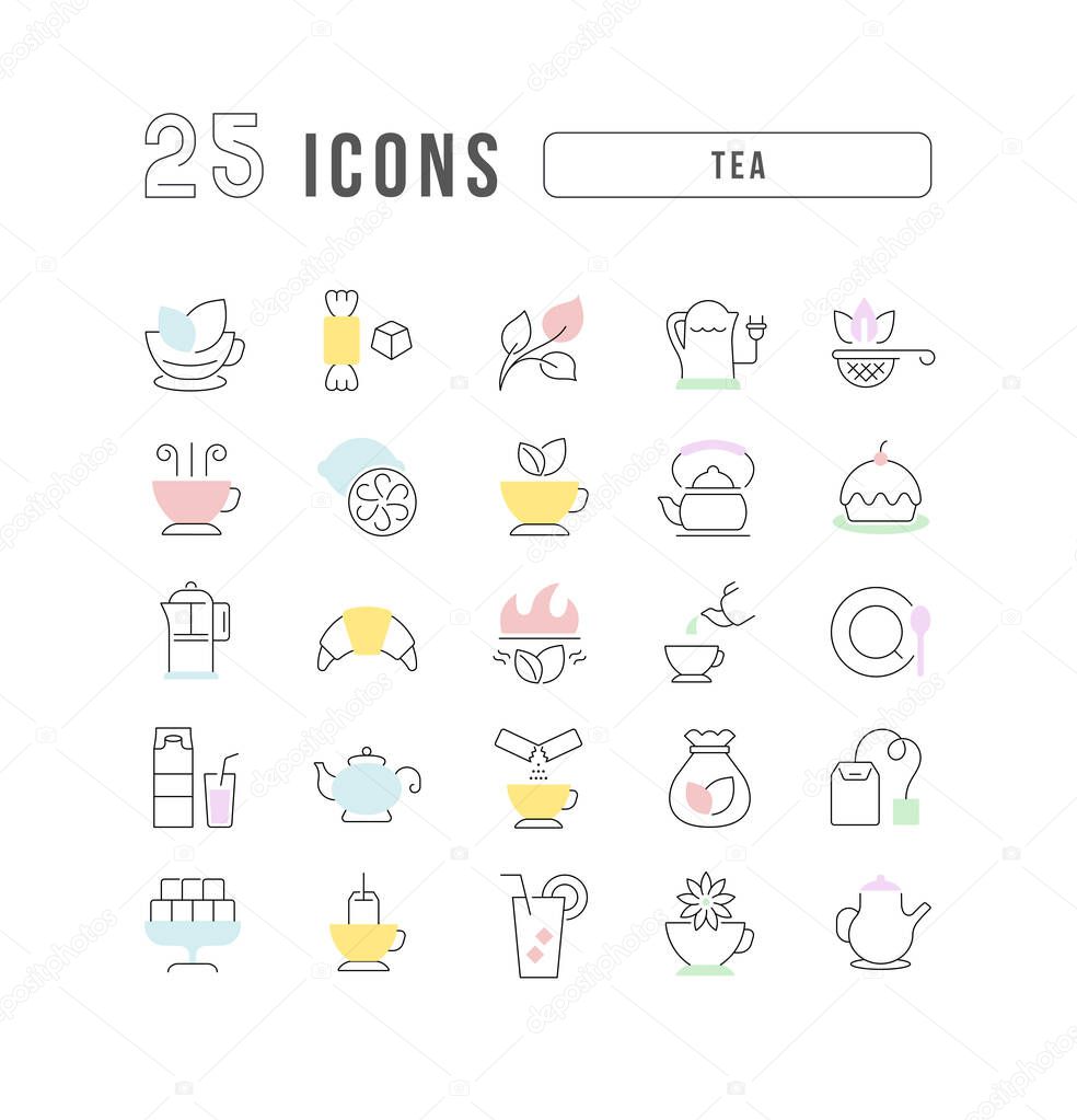 Tea. Collection of perfectly thin icons for web design, app, and the most modern projects. The kit of signs for category Food and Drink.