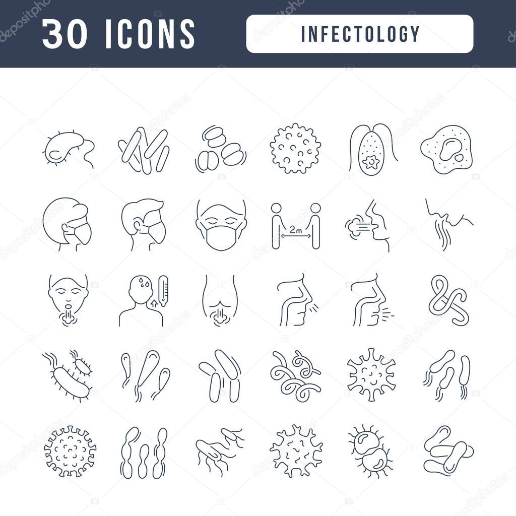 Infectology. Collection of perfectly thin icons for web design, app, and the most modern projects. The kit of signs for category Medicine.
