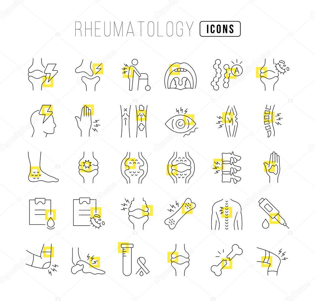 Rheumatology. Collection of perfectly thin icons for web design, app, and the most modern projects. The kit of signs for category Medicine.