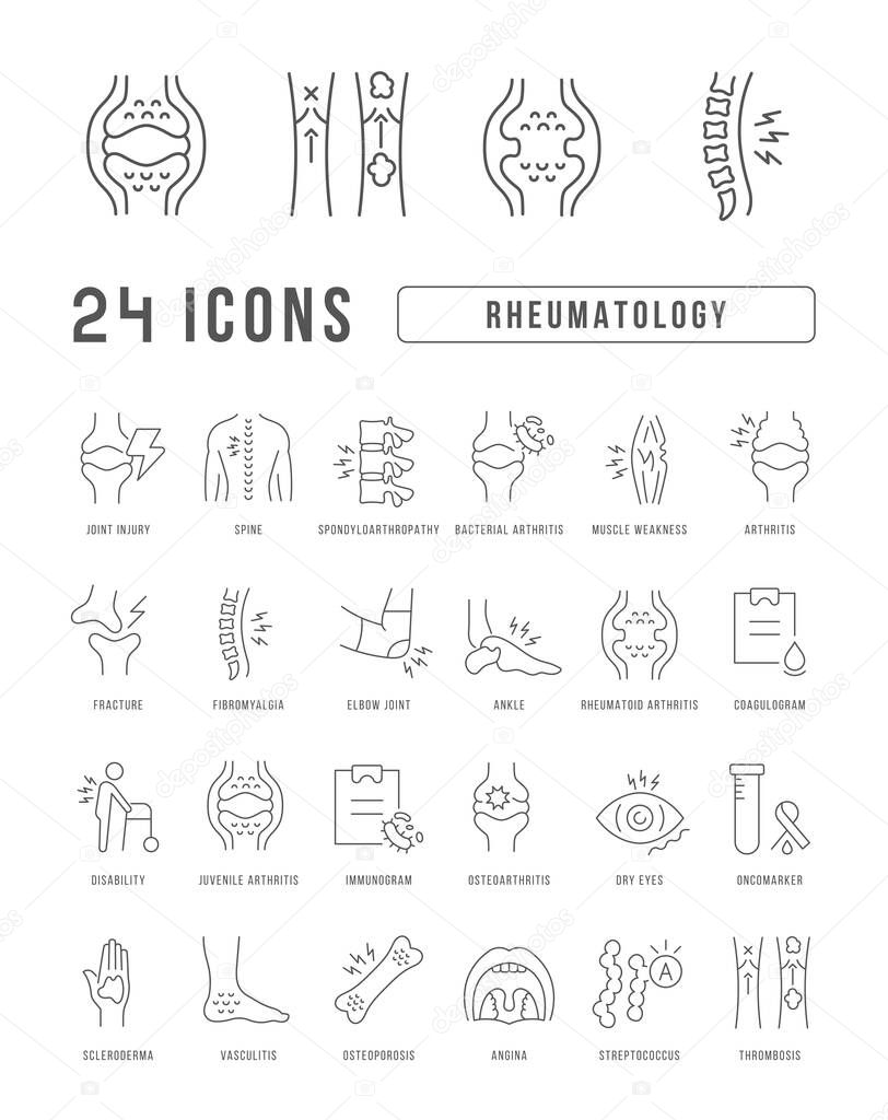 Rheumatology. Collection of perfectly thin icons for web design, app, and the most modern projects. The kit of signs for category Medicine.