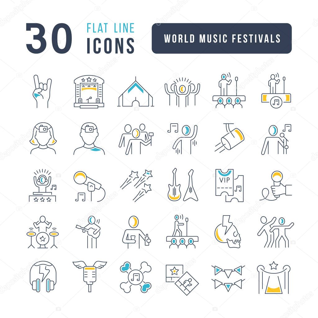 World Music Festivals. Collection of perfectly thin icons for web design, app, and the most modern projects. The kit of signs for category Holidays.
