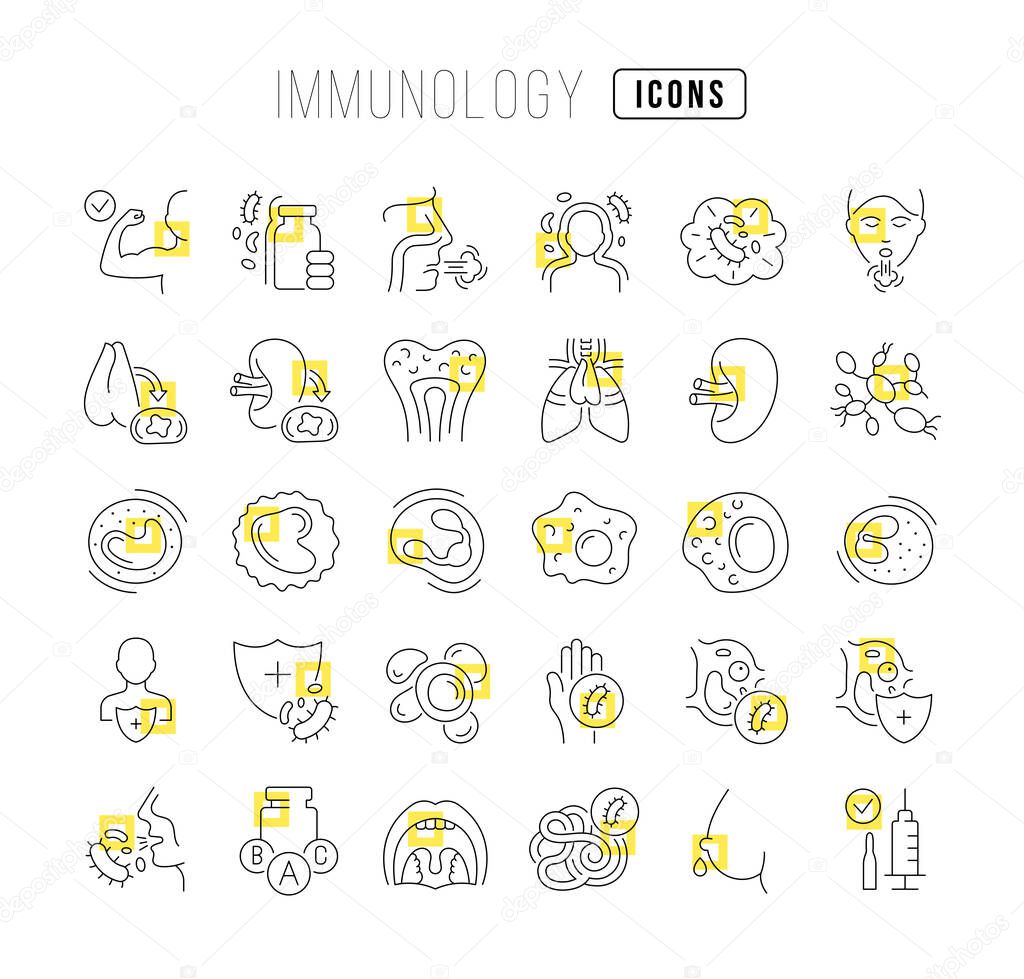 Immunology. Collection of perfectly thin icons for web design, app, and the most modern projects. The kit of signs for category Medicine.
