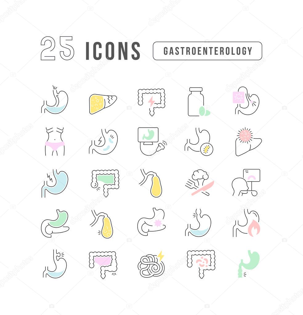 Gastroenterology. Collection of perfectly thin icons for web design, app, and the most modern projects. The kit of signs for category Medicine.