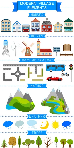 Elements of a Modern Village or City. — Stock Vector