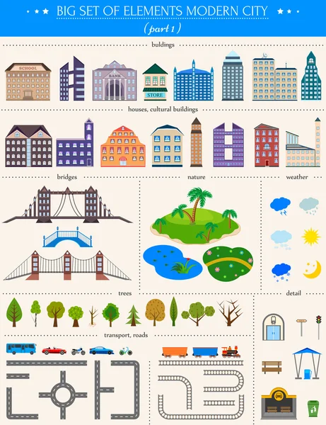 Elementen van de moderne stad op witte achtergrond - voorraad vector. — Stockvector