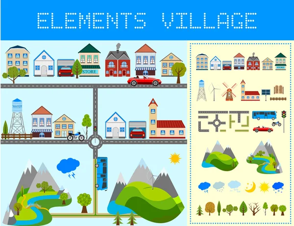 Elementos de la aldea moderna — Archivo Imágenes Vectoriales