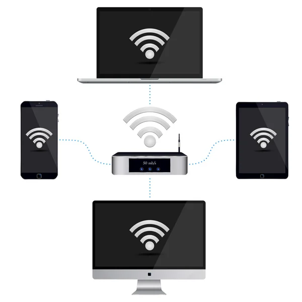 Dispositivos de diagrama de fiação para o wi-fi . — Vetor de Stock