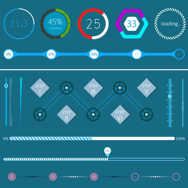 Establecer barras de carga sobre un fondo oscuro — Vector de stock