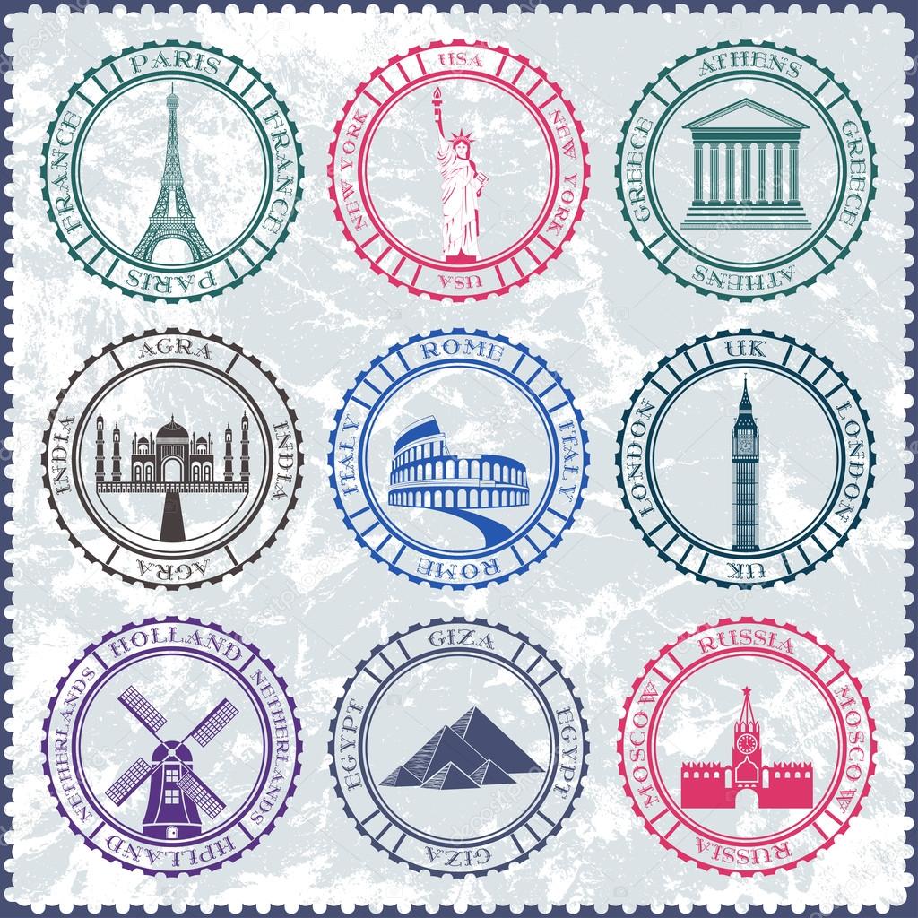 Set of Vector Icons and Stickers. Travel and Sightseeing.