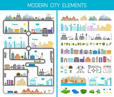 Modern şehir veya köy - hisse senedi vektör öğeleri