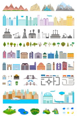 Elements of the modern city and village - stock vector
