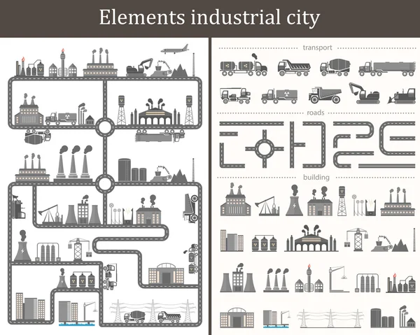 Vector set of elements the industrial city. Design your own city — Stock Vector