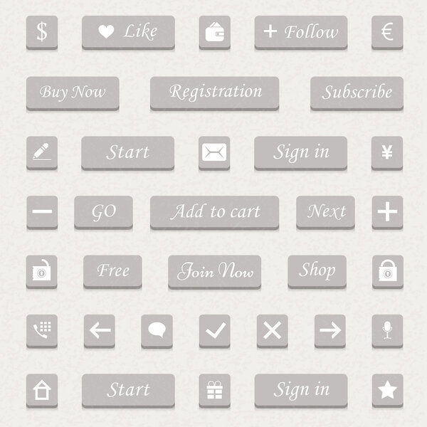 Векторный набор серых кнопок и веб-элементов для сайтов дизайна
 
