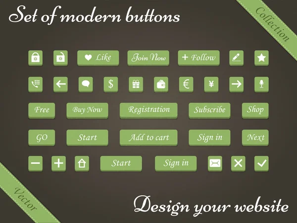 Ensemble vectoriel de boutons verts et d'éléments Web pour les sites Web de conception — Image vectorielle