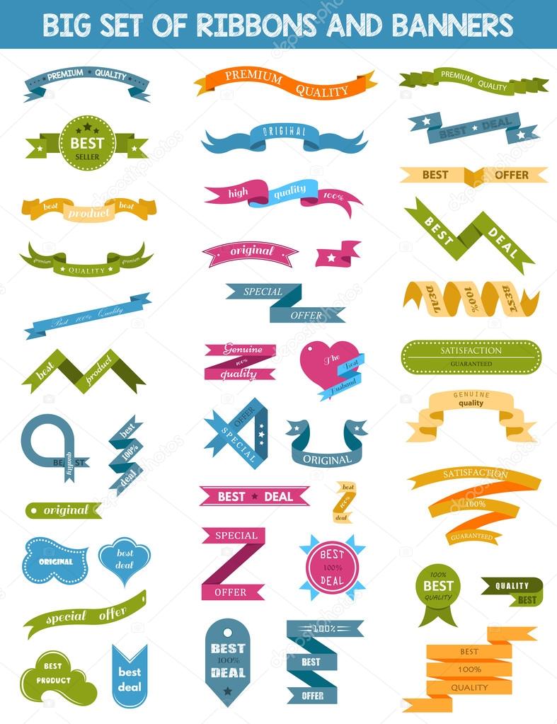 Vector set of labels, stickers and ribbons on a white background