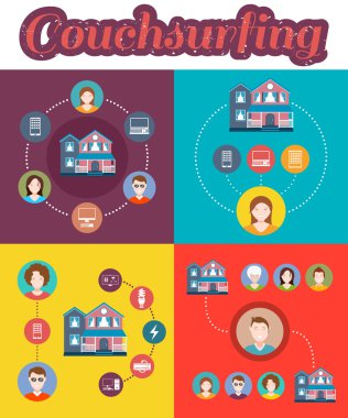 İllüstrasyonlar couchsurfing kümesi
