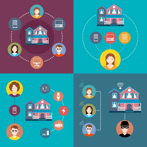 Definir elementos de infográficos casa inteligente e sistema de segurança —  Vetores de Stock