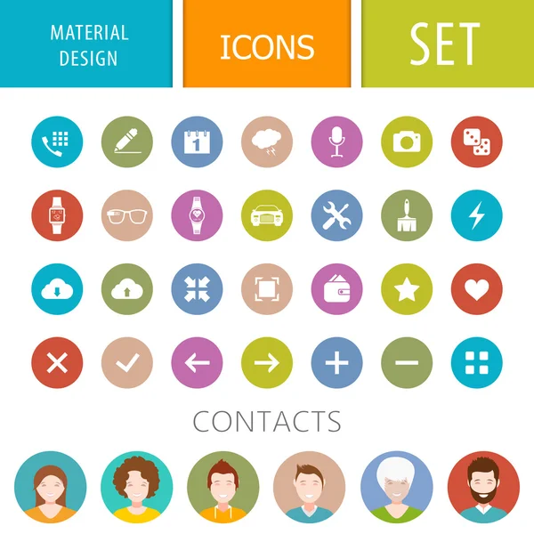 Set van pictogrammen in de stijl van het ontwerp van het materiaal voor mobiele appl — Stockvector